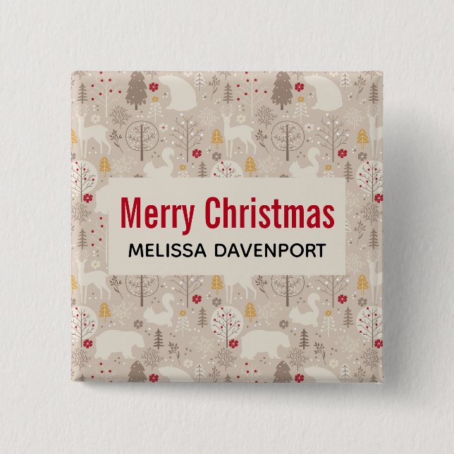 Cute Woodland Animals Nordic Pattern Christmas 15 Cm Square Badge (Front)