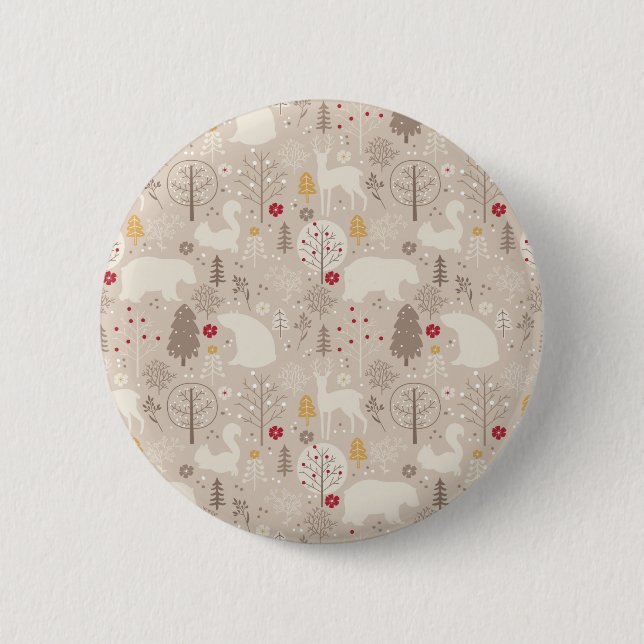 Cute Woodland Animals Nordic Pattern Christmas 6 Cm Round Badge (Front)