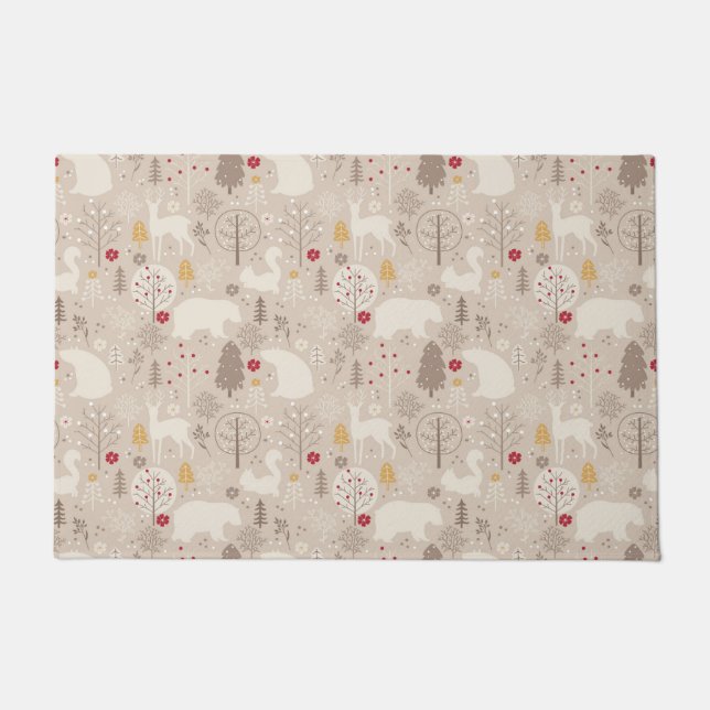 Cute Woodland Animals Nordic Pattern Doormat (Front)