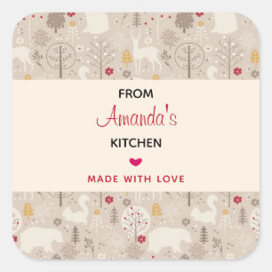 Cute Woodland Animals Nordic Pattern Kitchen Square Sticker