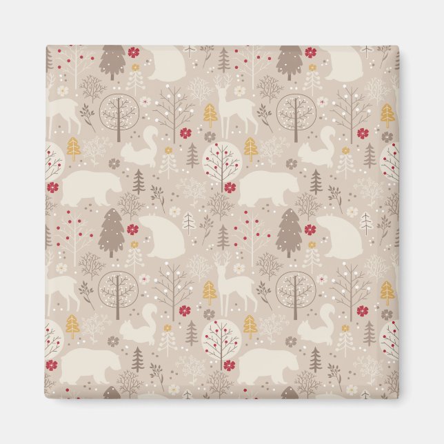 Cute Woodland Animals Nordic Pattern Magnet (Front)