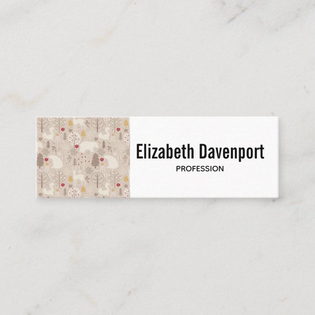 Cute Woodland Animals Nordic Pattern Mini Business Card (Front)