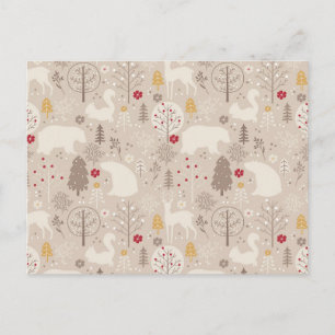Cute Woodland Animals Nordic Pattern Postcard