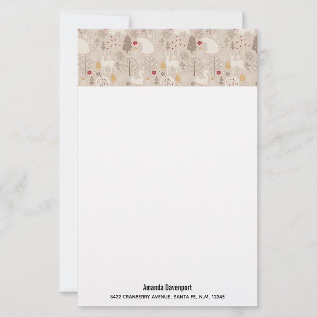 Cute Woodland Animals Nordic Pattern Stationery (Front)