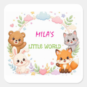 Cute Woodland Animals Nursery Wall Art – Bear Square Sticker
