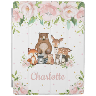 Cute Woodland Animals Pastel Blush Pink Floral iPad Cover