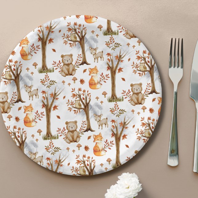 Cute Woodland Animals Pattern Paper Plate (Creator Uploaded)