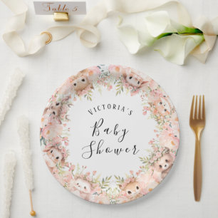 Cute Woodland Animals Personalised Name Paper Plate