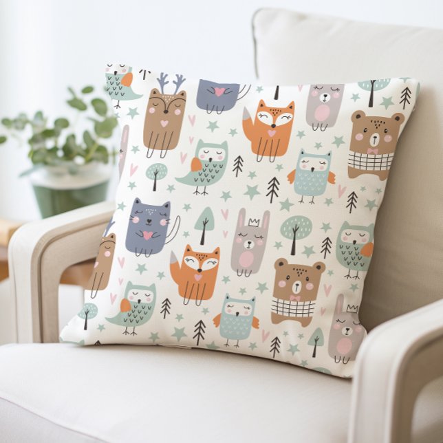 Cute Woodland Animals Pillow, Baby Shower Gift Cushion (Creator Uploaded)