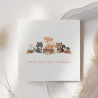 Cute Woodland Animals Pink Floral Birthday Party