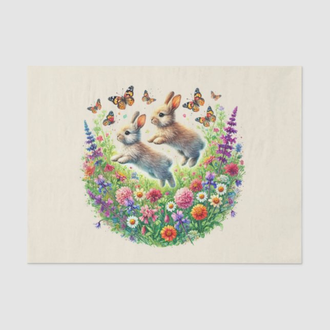 Cute woodland animals rabbits tissue paper (Front)