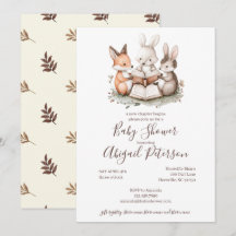 Cute Woodland Animals Reading a Book Baby Shower