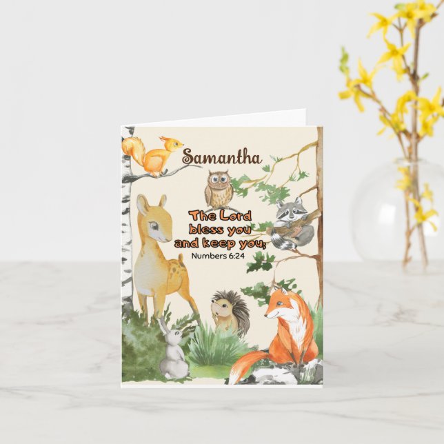 Cute Woodland Animals Scripture Blessing for Kids Card (Yellow Flower)