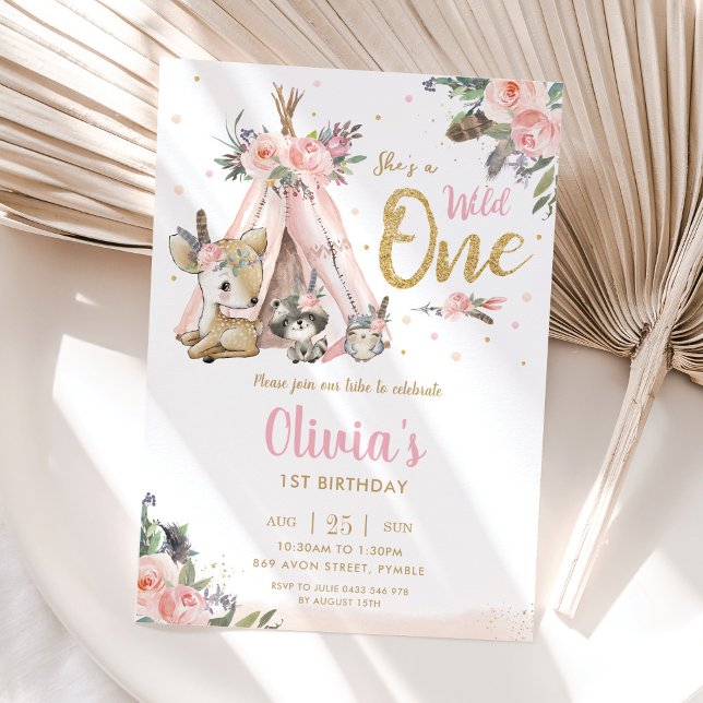 Cute Woodland Animals Tribal Wild One 1st Birthday Invitation (Creator Uploaded)