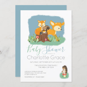 Cute Woodland Animals Unisex Baby Shower Invitation