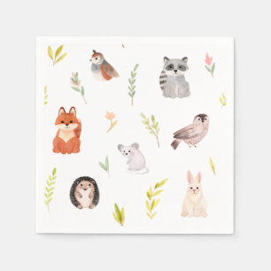 Cute Woodland Animals Watercolor Napkin