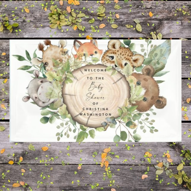 Cute Woodland Animals White Baby Shower  Banner (Creator Uploaded)