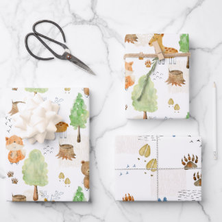 Cute Woodland Animals Wrapping Paper Sheet