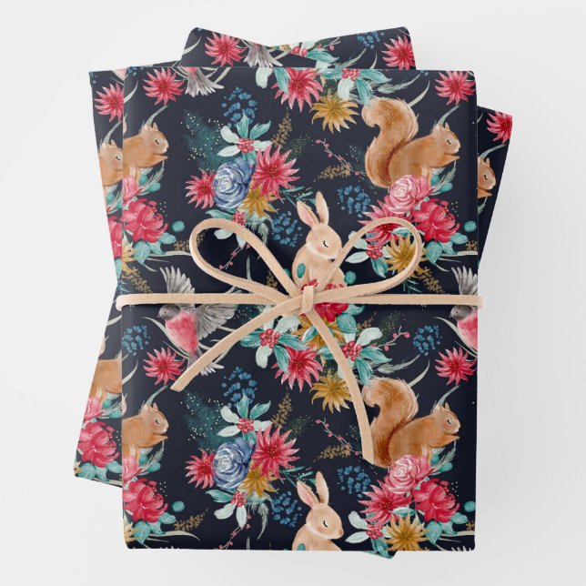 Cute Woodland Animals Wrapping Paper Sheet (In situ)