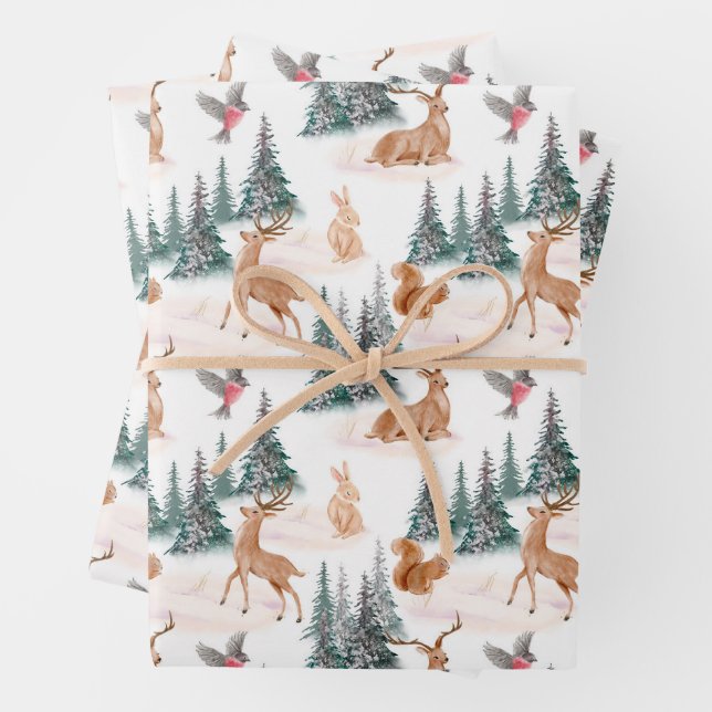 Cute Woodland Animals Wrapping Paper Sheet (In situ)