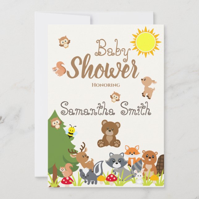 Cute Woodland Animals Yellow Sun Bees Baby Shower Invitation (Front)