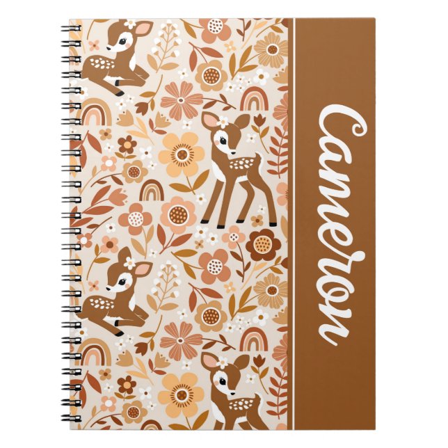 Cute Woodland Baby Deer Floral Pattern Notebook (Front)