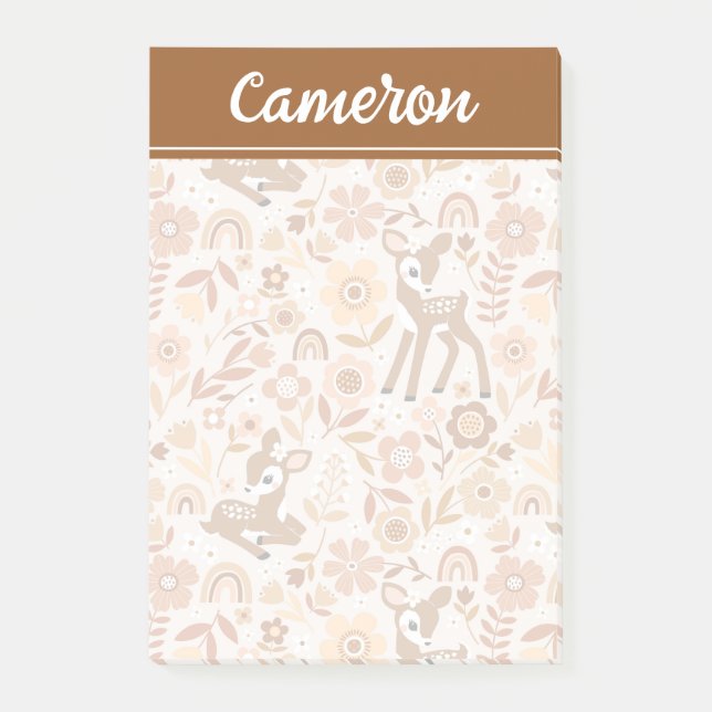 Cute Woodland Baby Deer Floral Pattern Post-it Notes (Front)
