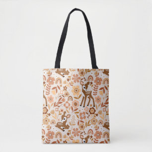 Cute Woodland Baby Deer Floral Pattern Tote Bag