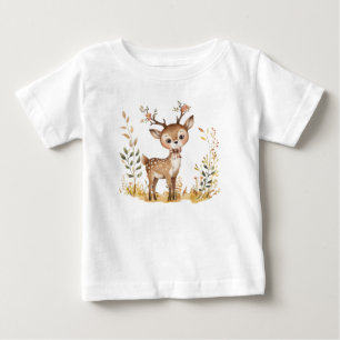 Cute Woodland Baby Deer Watercolor Illustration T-Shirt