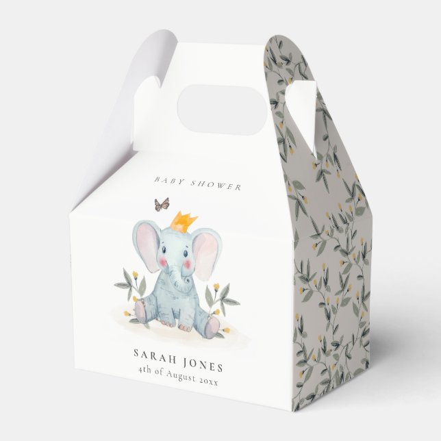 Cute Woodland Baby Elephant Foliage Baby Shower  Favour Box (Front Side)