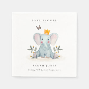 Cute Woodland Baby Elephant Foliage Baby Shower Napkin