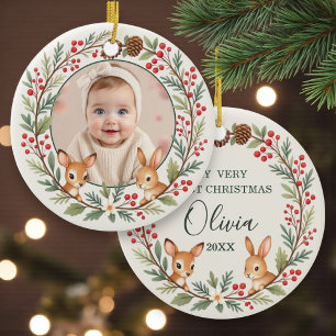 Cute Woodland Baby First Christmas Keepsake Ceramic Tree Decoration