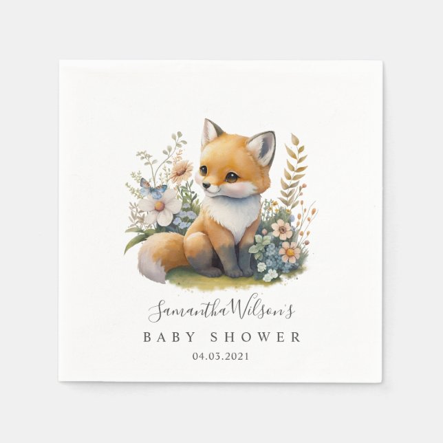 Cute Woodland Baby Fox Spring Baby Shower Napkins (Front)