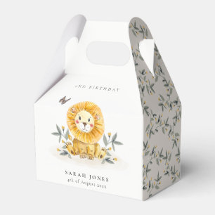 Cute Woodland Baby Lion Foliage Any Age Birthday Favour Box