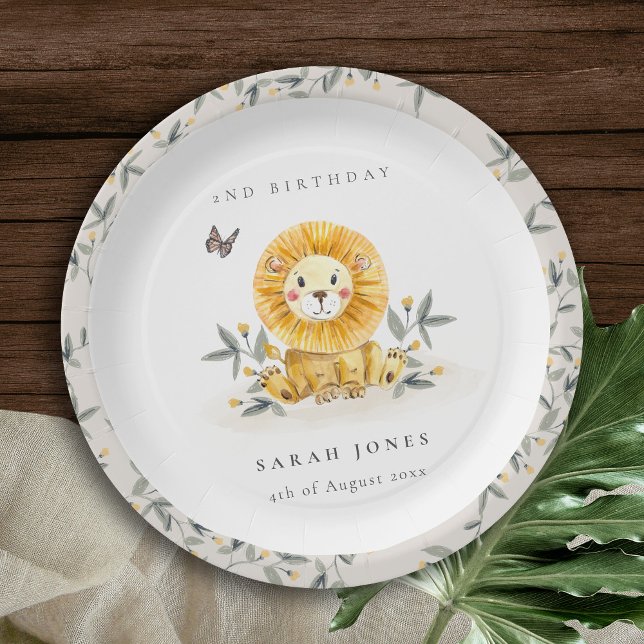 Cute Woodland Baby Lion Foliage Any Age Birthday Paper Plate (Creator Uploaded)