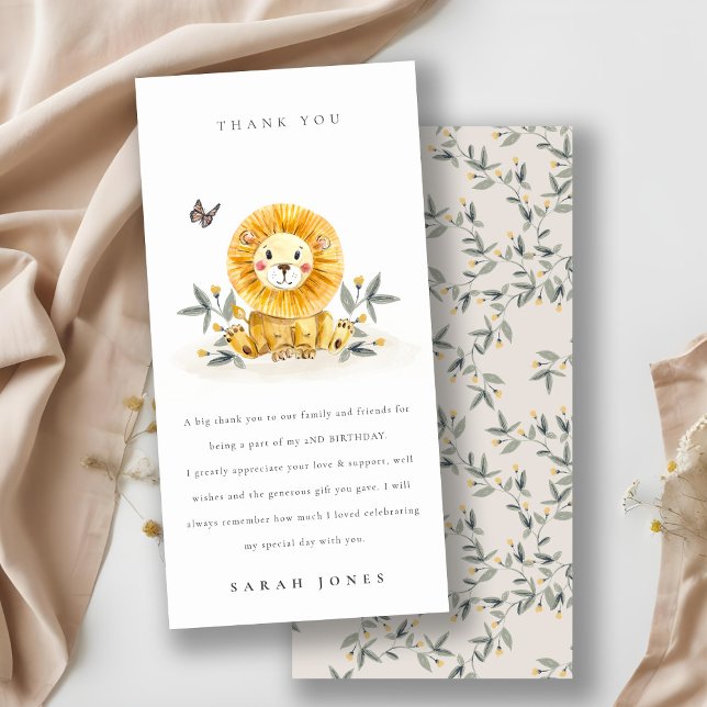 Cute Woodland Baby Lion Foliage Any Age Birthday Thank You Card (Creator Uploaded)