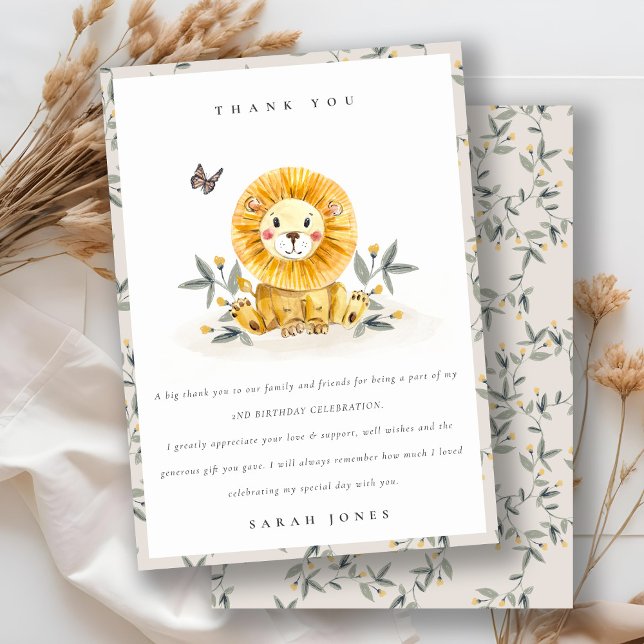 Cute Woodland Baby Lion Foliage Any Age Birthday Thank You Card (Creator Uploaded)