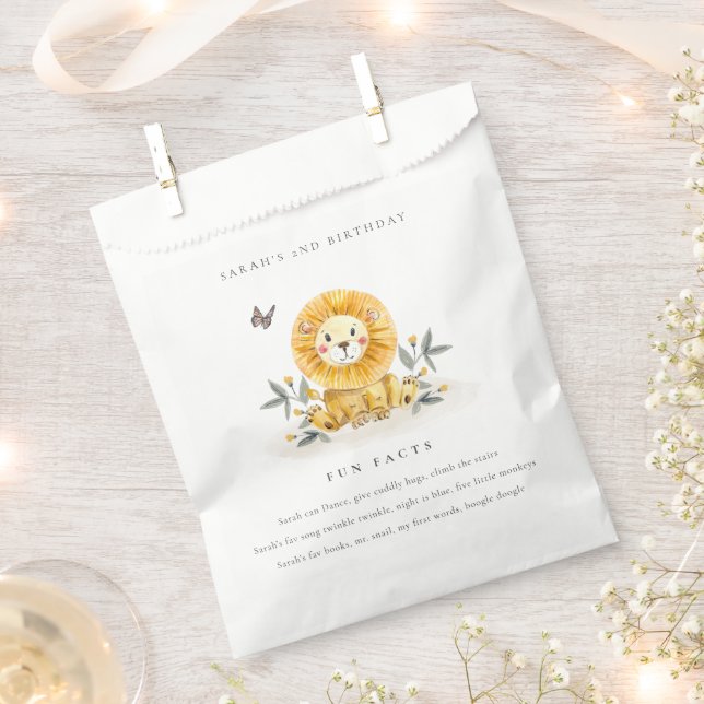 Cute Woodland Baby Lion Foliage Fun Facts Birthday Favour Bags (Clipped)