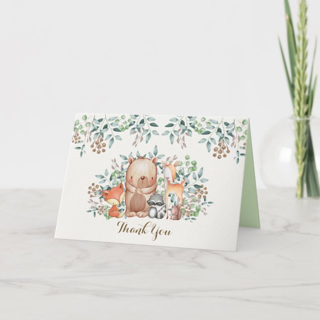 Cute Woodland Baby Shower / 1st Birthday Thank You Card (Front)
