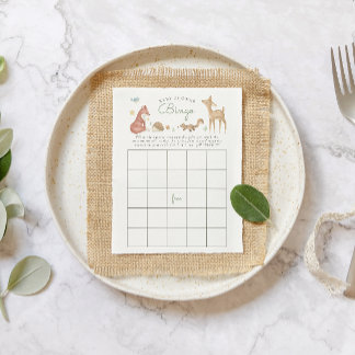 Cute Woodland Baby Shower Bingo Card