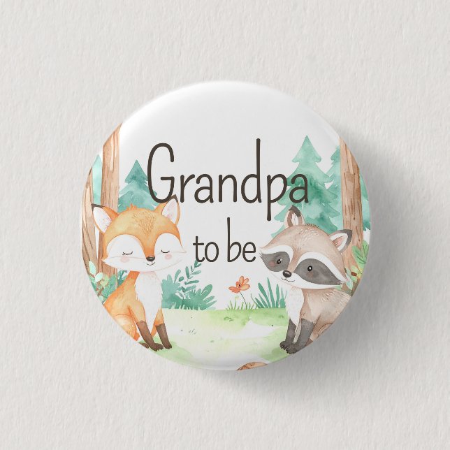 Cute Woodland Baby Shower Theme Grandpa to Be 3 Cm Round Badge (Front)