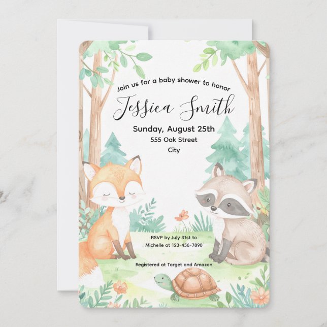 Cute Woodland Baby Shower Theme Invitation (Front)