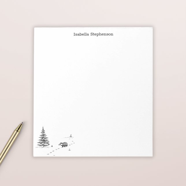 Cute Woodland Badger Whimsical Personalised Notepad (Creator Uploaded)