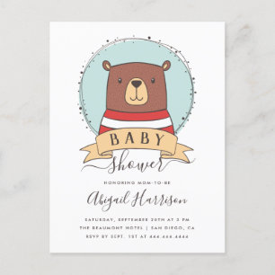 Cute Woodland Bear Boy Baby Shower Invitation Postcard