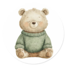 Cute Woodland Bear in Green Sweater