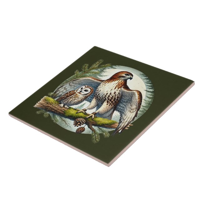 Cute woodland birds eagle owl tile (Side)