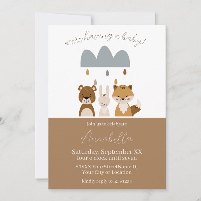 Cute Woodland Boho Baby Animals Invitation (Front)