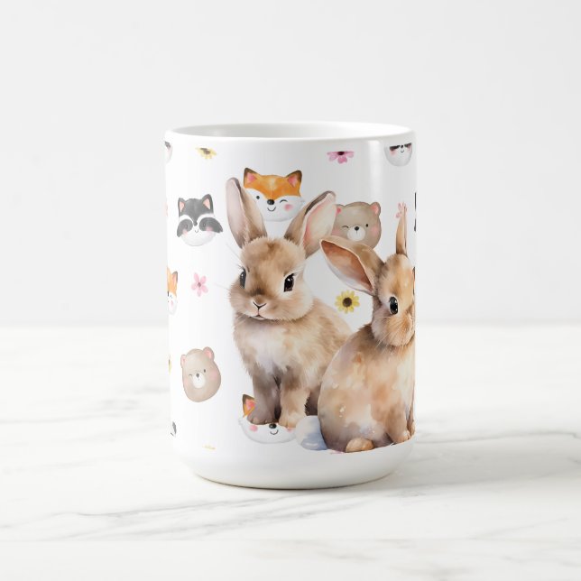 Cute Woodland Bunnies Coffee Mug (Center)