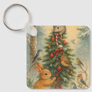 Cute woodland bunny christmas cozy festive winter key ring