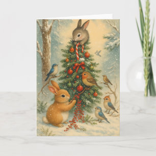 Cute woodland bunny christmas festive winter cozy card